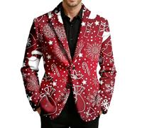 Generisch 2025 Giacca in velluto festivo con stampa per le vacanze - Giacca dal taglio sottile con motivo stagionale per il guardaroba moderno, Colore: rosso, 3XL