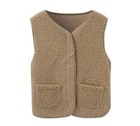 Generisch 2025 gilet di agnello da donna 2022 inverno versatile abbigliamento gilet fibbia peluche camicetta punti, cachi, M
