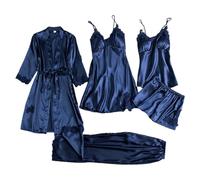 Generisch 2025 Il set di cinque pezzi di biancheria intima calda da donna The Nightgown Girl Bingsi, Blu marino, XL