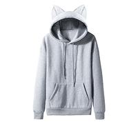 Generisch 2025/Inverno Gatto Orecchio Pile Coppia Tinta Unita Con Cappuccio Donna Felpa Con Cappuccio Per Donna Allenamento Felpa Uomo, grigio., S
