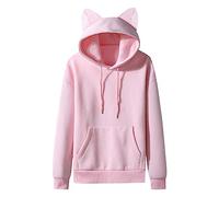 Generisch 2025/Inverno Gatto Orecchio Pile Coppia Tinta Unita Con Cappuccio Donna Felpa Con Cappuccio Per Donna Allenamento Felpa Uomo, RD2, S