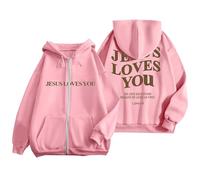 Generisch -2025 Letter Printed Zipper Long Sleeved Pocket Drawstring Casual Sports Hoodie (4) Maglione Illusione ottica, Colore: rosa., L