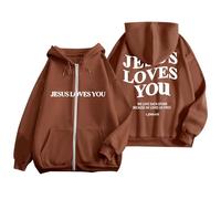 Generisch -2025 Letter Printed Zipper Long Sleeved Pocket Drawstring Casual Sports Hoodie (4) Maglione Illusione ottica, caffè, L