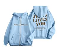 Generisch -2025 Letter Printed Zipper Long Sleeved Pocket Drawstring Casual Sports Hoodie (4) Maglione Illusione ottica, Celeste., L
