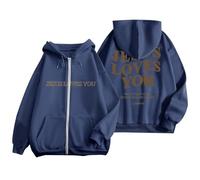Generisch -2025 Letter Printed Zipper Long Sleeved Pocket Drawstring Casual Sports Hoodie (4) Maglione Illusione ottica, Blu marino, S