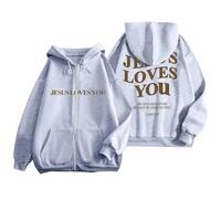 Generisch -2025 Letter Printed Zipper Long Sleeved Pocket Drawstring Casual Sports Hoodie (4) Maglione Illusione ottica, grigio chiaro., L