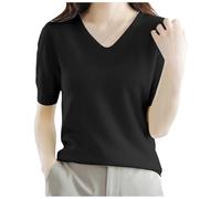 Generisch 2025 - Maglione a maniche a cinque quarti con scollo a V, maglione lavorato a maglia allentato con mezza manica, top a maniche medie, cardigan variegato, Nero , XL