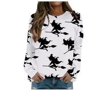 Generisch 2025 Maglione Halloween casual, casual, senza cappello, girocollo, normale, senza spalline, maniche lunghe, felpa con cappuccio leggera, top stampato da donna senza felpa a maniche lunghe