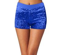 Generisch 2025 - Pantaloncini da donna con paillettes, da discoteca, lucidi, scintillanti, mini pantaloncini jazz, elasticizzati, danza per bambini 92, Blu, S