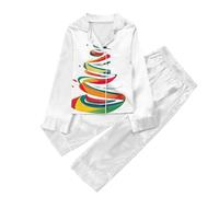 Generisch 2025 Pantaloni a maniche lunghe per bambini stampa natalizia Cardigan pigiama per bambini Due set (17), bianco, 9-10 Anni