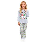 Generisch 2025 Pigiama a maniche lunghe da ragazzo con stampa festiva, vestito in due pezzi per tutta la famiglia, comodo loungewear, grigio chiaro., 8-9 Anni