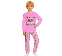 Generisch 2025 Pigiama a maniche lunghe da ragazzo con stampa festiva, vestito in due pezzi per tutta la famiglia, comodo loungewear, Colore: rosa., 6-7 Anni