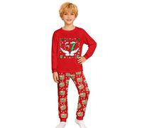 Generisch 2025 Pigiama a maniche lunghe da ragazzo con stampa festiva, vestito in due pezzi per tutta la famiglia, comodo loungewear, Colore: rosso, 4-5 Anni