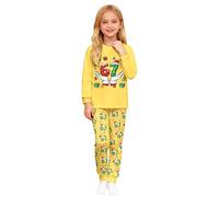 Generisch 2025 Pigiama a maniche lunghe da ragazzo con stampa festiva, vestito in due pezzi per tutta la famiglia, comodo loungewear, giallo., 8-9 Anni