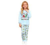 Generisch 2025 Pigiama a maniche lunghe da ragazzo con stampa festiva, vestito in due pezzi per tutta la famiglia, comodo loungewear, Azzurro, 5-6 Anni