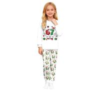 Generisch 2025 Pigiama a maniche lunghe da ragazzo con stampa festiva, vestito in due pezzi per tutta la famiglia, comodo loungewear, bianco, 4-5 Anni