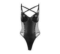 Generisch 2025 Pizzo PU Pesce Mesh Patchwork Traspirante Schiena Senza Passi Body Per Le Donne Nylon Lingerie Uomo, Nero , M