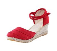 Generisch 2025 - Sandali da donna Ripple in lino Piattaforma Sandali con zeppa Moda Versatile Fibbia Intrecciata Traspirante Sandali a zeppa Scarpe da donna, Colore: rosso, 39 EU
