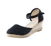 Generisch 2025 - Sandali da donna Ripple in lino Piattaforma Sandali con zeppa Moda Versatile Fibbia Intrecciata Traspirante Sandali a zeppa Scarpe da donna, Nero , 39 EU