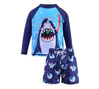 Generisch 2025 Set da nuoto Sark a maniche lunghe per ragazzi | Rashguard in due pezzi e costume da bagno con protezione solare UPF 50+ per bambini piccoli e grandi nuotare cose ragazzi, Blu, 3-4 Anni