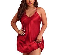 Generisch 2025 Set di camicie da notte da donna in pizzo, lingerie in raso, biancheria da notte, slip, set da notte, pigiama, set da donna, Colore: rosso, 3XL