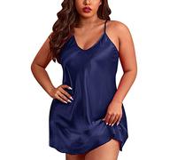 Generisch 2025 Set di camicie da notte da donna in pizzo, lingerie in raso, biancheria da notte, slip, set da notte, pigiama, set da donna, Blu, 3XL