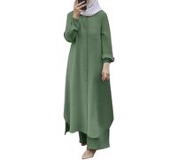 Generisch 2025 Set Musulmano 2 Pezzi per Donna, Manica Lunga Pulsante Down-Camicia Pantaloni Abaya, Vestito Casual Dubai Abiti Da Nuoto Per Musulmani, verde, L
