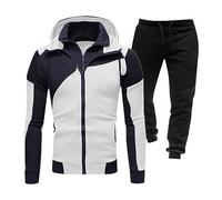 Generisch 2025 - Set tuta da allenamento da uomo, felpa mimetica, jogging, pantaloni da jogging, patchwork solido, tuta sportiva invernale, bianco, XXL