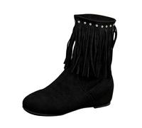 Generisch 2025 Stivaletti da donna alla moda con frange tacco a blocco, stivali alti al polpaccio comodi invernali scarpe casual per donne scarpe estive ballerina, Nero , 38 EU