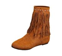 Generisch 2025 Stivaletti da donna alla moda con frange tacco a blocco, stivali alti al polpaccio comodi invernali scarpe casual per donne scarpe estive ballerina, marrone, 39 EU