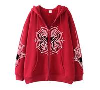 Generisch 2025 Style Print Zip Up Felpa da Donna Retro Casual Streetwear Felpa con Cappuccio Daily Giacca Business Maglione Donna, Colore: rosso, XXL