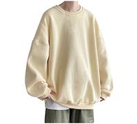 Generisch 2025 Uomo con maniche a spalla che cade top girocollo solido moda camicia Galaxy manica lunga felpa in pile con cappotto, beige., 5XL