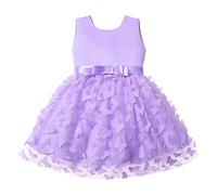 Generisch 2025 - Vestito da cerimonia nuziale senza maniche farfalla ricamo tulle fiocco abito da cerimonia nuziale abito da sera per bambini vestiti moda estate per le ragazze, Lilla, 3-6 mesi