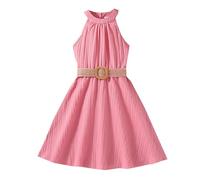 Generisch 2025 - Vestito per bambini Primavera Estate Tinta Unita Principessa Ragazza Vestito Casual Con Cintura Ragazza, Colore: rosa., 11-12 Anni