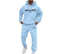 Generisch 2026 abiti da uomo, abbigliamento casual, felpa con cappuccio a maniche lunghe con tasca con coulisse, design alla moda con stampa a lettere per l'uso quotidiano in inverno, Azzurro, S
