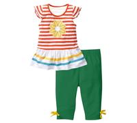 Generisch 2026 Abiti Estivi Bambina Set 2 Pezzi Stampa Floreale Maglia Manica Corta Con Maniche Flutter E Vita Elastica, Pantaloni 7/8, Abbigliamento Casual per Bambini, Verde scuro, 2-3 Anni