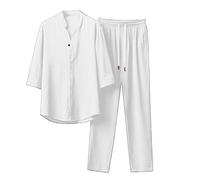 Generisch 2026 - Abito maschile in due pezzi con bottone semi-lungo, pantaloni Tether in tinta unita orecchini occidentali, bianco, L