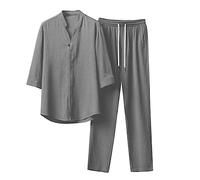 Generisch 2026 - Abito maschile in due pezzi con bottone semi-lungo, pantaloni Tether in tinta unita orecchini occidentali, grigio., M