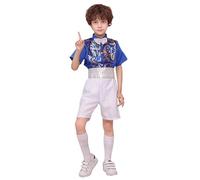 Generisch 2026 Abito tutu con paillettes luccicanti body con maniche a sbuffo per ragazza, costume da palcoscenico per danza, festa, Blu, 7-8 Anni