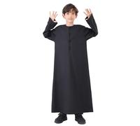 Generisch 2026 Arabo Thobe musulmano Thobe a maniche lunghe caftano girocollo abito nazionale a maniche lunghe ricamato abito per adolescenti, Nero , 13- 14 anni