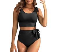 Generisch 2026 - Bikini da donna, con taglio diviso, altezza bikini, push-up, in due pezzi, per la spiaggia, Nero , S
