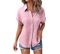Generisch 2026 - Camicia a maniche corte casual alla moda tinta unita con maniche a pipistrello Bottoni per camicette da donna a maniche lunghe rosse, Colore: rosa., XXL