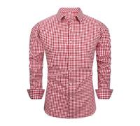 Generisch 2026 Camicia casual da uomo slim fit con motivo a quadri, per l'uso quotidiano e con bretelle, comfort per tutte le stagioni, lavaggio a mano consigliato, Colore: rosso, XXL