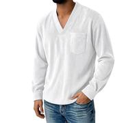 Generisch 2026 Camicia casual in velluto a maniche lunghe e colletto alto, top in tinta unita con bottoni, classica camicia casual da uomo nella vita di tutti i giorni, bianco, L