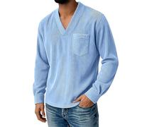 Generisch 2026 Camicia casual in velluto a maniche lunghe e colletto alto, top in tinta unita con bottoni, classica camicia casual da uomo nella vita di tutti i giorni, Blu, L
