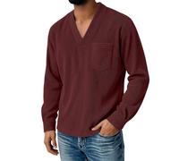 Generisch 2026 Camicia casual in velluto a maniche lunghe e colletto alto, top in tinta unita con bottoni, classica camicia casual da uomo nella vita di tutti i giorni, Colore: rosso, L