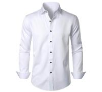 Generisch 2026 Camicia da uomo con motivo a pieghe elasticizzato per matrimonio formale ballo di fine anno maniche lunghe vestibilità slim camicia button-down, bianco, S