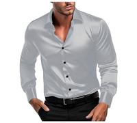 Generisch 2026 Camicia da uomo con motivo a pieghe elasticizzato per matrimonio formale ballo di fine anno maniche lunghe vestibilità slim camicia button-down, grigio., S