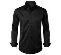 Generisch 2026 Camicia da uomo con motivo a pieghe elasticizzato per matrimonio formale ballo di fine anno maniche lunghe vestibilità slim camicia button-down, Nero , S