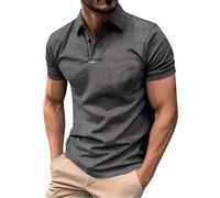 Generisch 2026 Camicia da uomo europea, pura, colorata e versatile con colletto largo, bottoni, colletto aperto, manica corta sportiva a coste, grigio scuro, 3XL